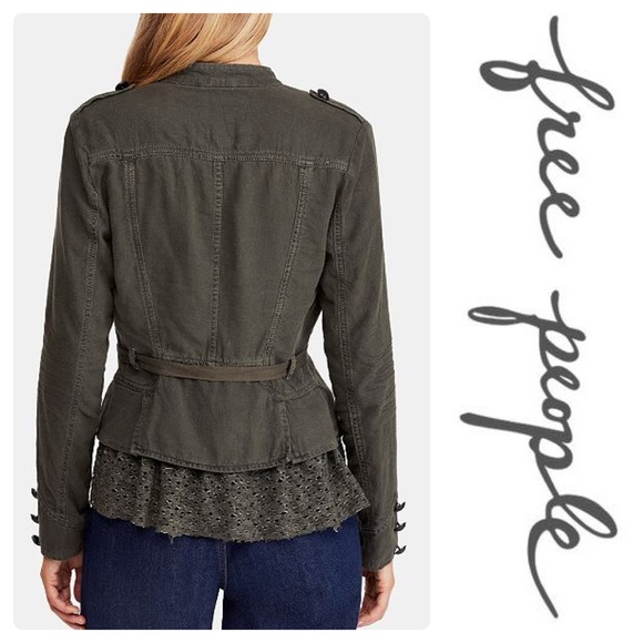 Free People Emilia Lace-Trim Tie-Waist Jacket Moss - Picture 4 of 6